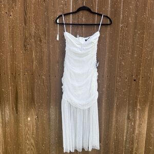 Lulus Strapless White Ruched Gem Midi Dress Size Small NWT